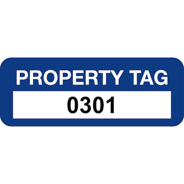Lustre-Cal Property ID Label PROPERTY TAG Polyester Dark Blue 2in x 0.75in Serialized 0301-0400, 100PK 253744Pe1Bd0301 - main